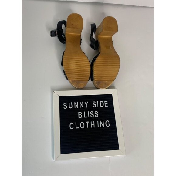 Porronet Black Sparkle Leather Cork Wedge Heels Size 8 - Picture 6 of 13